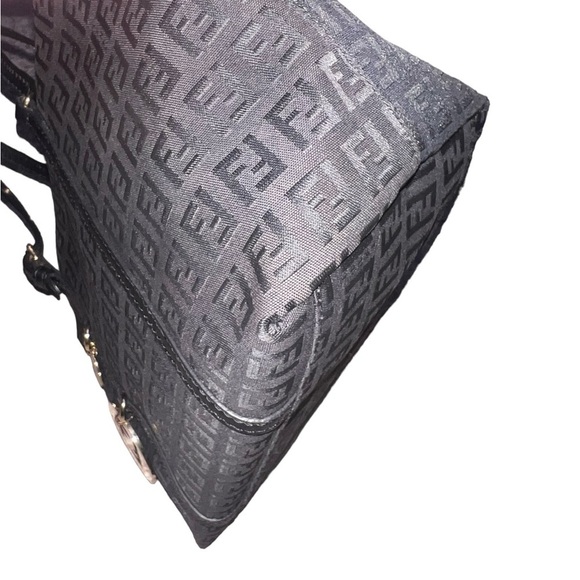 {EUC Fendi Black Zucchino Monogram Canvas Mini Tote Leather Handles Charm} - Picture 8 of 16